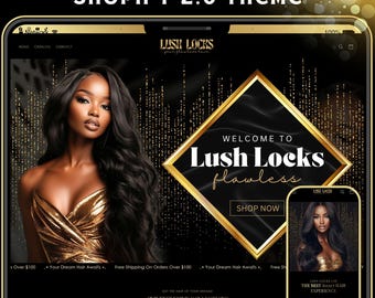 Black and Gold Shopify Theme for Hair Business, Ecommerce Hair Extension Shopify, Premade Beauty Shopify Template, Aesthetic Hair Stylist