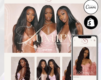 Luxury Hair Extension Shopify Theme, Pink Beauty ECommerce Template, Pastel Premium Shopify Theme