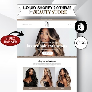 Hair Business Shopify Template, Beauty Business Shopify, Shopify Wigs Store, Aesthetic Hair Stylist Shopify Template, Elegant Shopify Theme