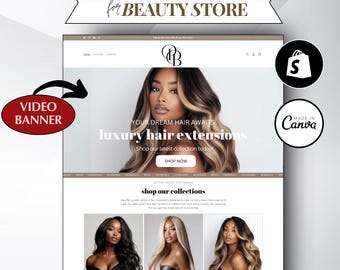 Hair Business Shopify Template, Beauty Business Shopify, Shopify Wigs Store, Aesthetic Hair Stylist Shopify Template, Elegant Shopify Theme