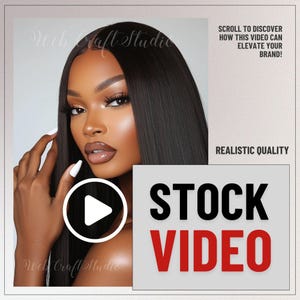 May include: A black and red graphic with the text "STOCK VIDEO" and a play button. The text "SCROLL TO DISCOVER HOW THIS VIDEO CAN ELEVATE YOUR BRAND!" is in the upper right corner. The text "REALISTIC QUALITY" is in the lower right corner.
