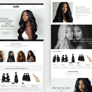 May include: Website homepage for a hair extensions company called "Glaze". The website features images of women with long, flowing hair, and a variety of hair extensions. The text on the website says "Unlock your hair's true potential" and "Shop Exclusive Extensions Today!"