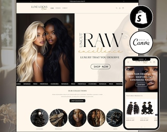 Hair Stylist Shopify Theme, Aesthetic Template for Hair Extensions & Wigs, Beauty Salon Ecommerce, Premade Shopify Template, Wigs Theme
