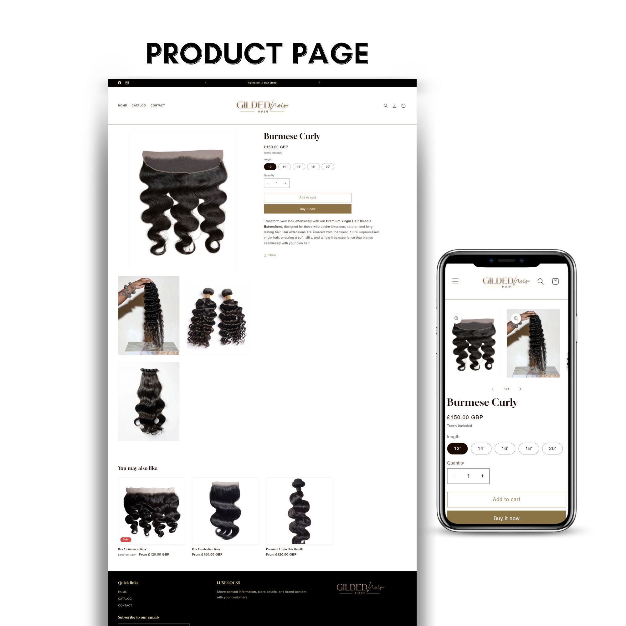 White and Gold Premium Shopify Theme, Luxury Hair Extension Shopify ...