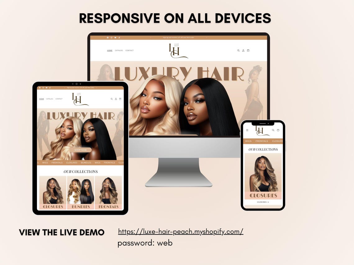 Luxury Shopify Template, Hair Extensions Beauty Shopify, Elegant E ...