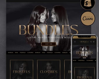 Black and Gold Premium Shopify Theme, Luxury Hair Extension Shopify Theme, Beauty ECommerce Template