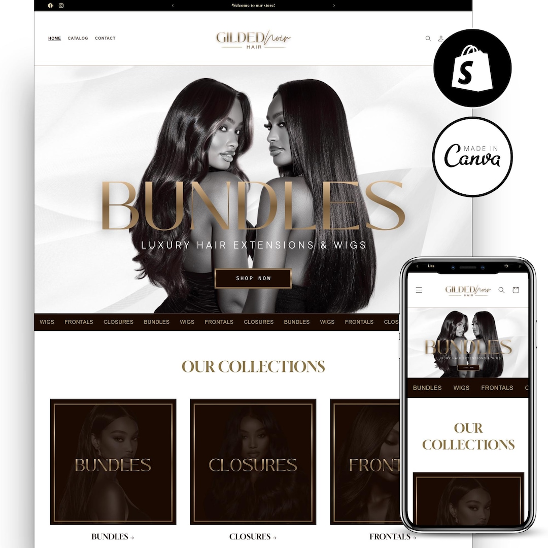 White and Gold Premium Shopify Theme, Luxury Hair Extension Shopify ...