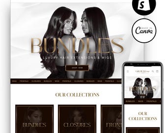 White and Gold Premium Shopify Theme, Luxury Hair Extension Shopify Theme, Beauty ECommerce Template