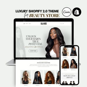 May include: A website screenshot for a beauty store selling hair extensions. The website features a model with long black hair, a call to action to unlock your hair's true potential, and a variety of hair extensions.