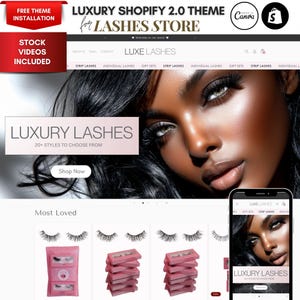 Luxe wimpers Shopify-sjabloon, winkelontwerp nepwimpers, elegant e-commercethema voor beautymerk, glamour chic, website beauty ondernemer