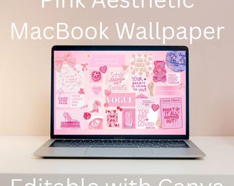 Roze esthetische MacBook-achtergrond | Bewerkbaar bureaublad (digitale download)