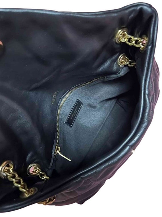 YSL 25S LOULOU PUFFER MM 29 IN BLACK SUEDE SILVER HARDWARE