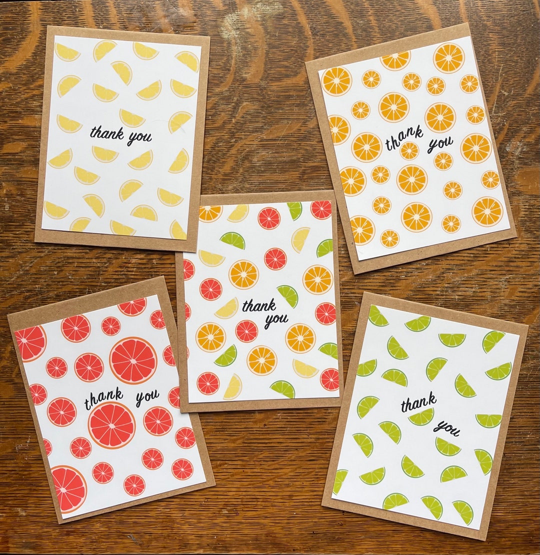 Citrus Fruits Themed Thank You Card Set of 5, Folded and Non Folded ...