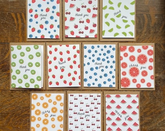 fruit themed thank you note cards set of 10 with blank inside and envelopes