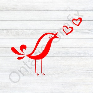 Oiseau chantant SVG, Love Bird svg, Chanson d’oiseau svg, Valentine svg, Romance, Coeurs svg, Mignon Oiseau svg, dxf, clipart, vecteur, eps, pdf, png