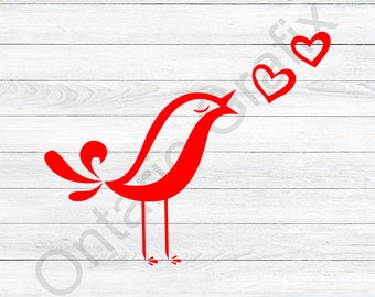 Singing Bird SVG: Love Bird, Hearts Clipart (Digital Files)