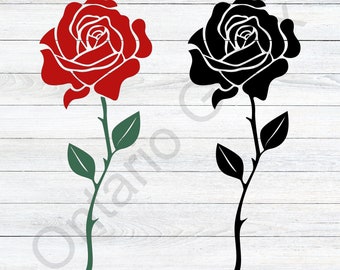 Rose Svg, Día de San Valentín Svg, Rosa negra svg, flor svg, floral svg, amor svg, archivo cortado, dxf, clipart, vector, icono, eps, png