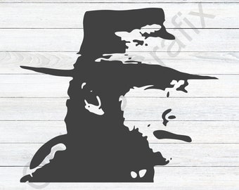 Clint Eastwood Svg, Clint Eastwood silhouette, Clint Eastwood banksy, Western cut file, design, dxf, clipart, vector, icon, eps, pdf, png