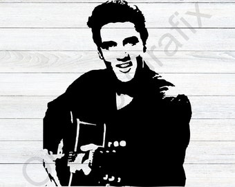 Elvis Silhouette Svg, joueur de guitare, clipart Rock and Roll (fichiers numériques)