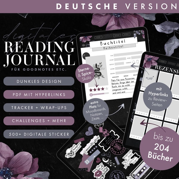 Reading Journal DEUTSCH, Digitales Lesetagebuch, deutsche Version, Digital Reading Journal, Book Journal, Book Journal Goodnotes