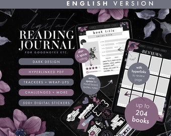 Reading Journal ENGLISH, Dark, Digital Reading Journal English Version, Digital Reading Journal, Book Journal, Book Journal Goodnotes,
