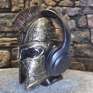 Spartan Helmet Headphone Stand- 3D Printed - Unique Desk Accessory | Gamer Gift, Office Decor, Geeky Headset Holder, Gold/Silver/Bronze