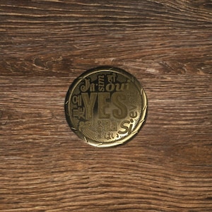Multilingual Brass Decision Coin: YES/NO Engraved Flip Token