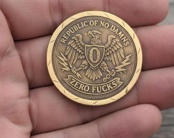 Zero F*cks Brass Challenge Coin: Funny Gag Gift with Case