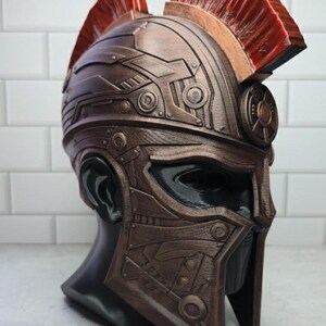 3D Printed Spartan Helmet Headphone Stand: Geeky Desk Decor Bronze/Red