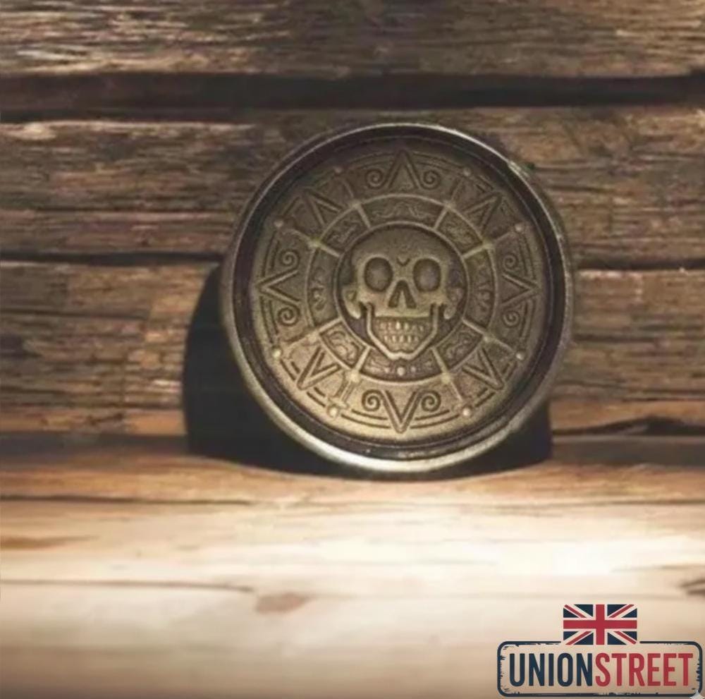 Aged Brass Pirate Aztec Coin: Skull Medallion Replica With Stand - Etsy UK