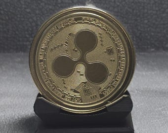 Brass Ripple (XRP) Coin: Crypto Art Souvenir with 3D Stand