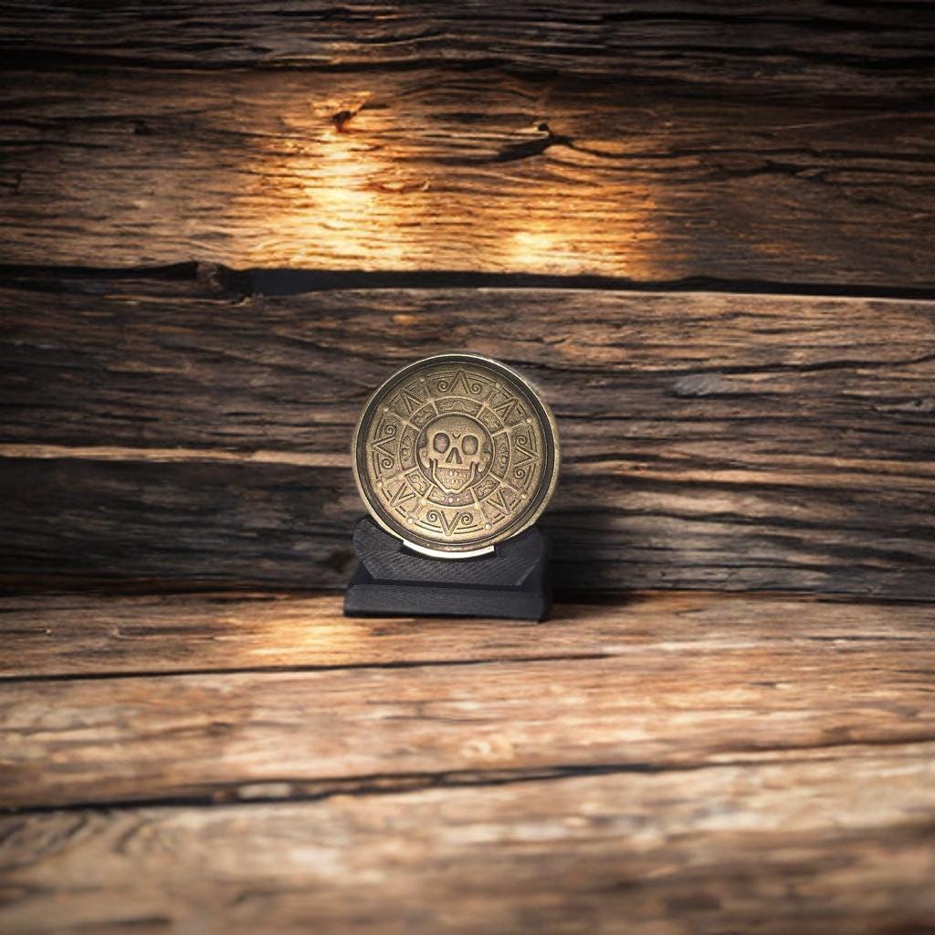 Aged Brass Pirate Aztec Coin: Skull Medallion Replica With Stand - Etsy