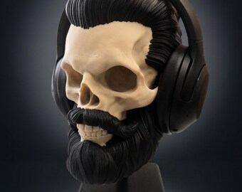 Bearded Skull Headphone Stand, 3D Printed PLA Headset Holder