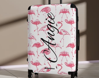 Personalized name Pink Flamingos Travel Luggage Suitcase Travel Gift Cute Luggage Carry-On, Custom Name Gift, Vacation Gift for Traveler