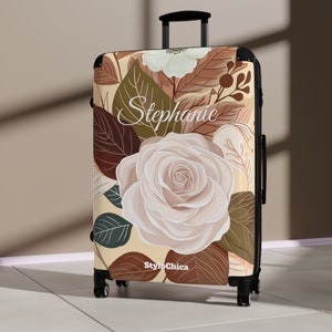 Personalisierte Name Rose Floral Koffer Ästhetisches Reisegeschenk für Sie, Erwachsene und Kinder Gepäck Handgepäck, individuelles Namensgeschenk, Urlaubsgeschenk
