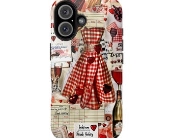 Funda para teléfono con collage de coqueta roja, estética preppy y adorable