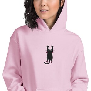 Cute Funny Black Cat Unisex Hoodie - Handmade Embroidered, Premium Unisex Sweater for women gift for her