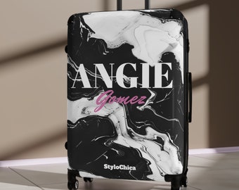 Personalised Black Marble Initials Suitcase | Cabin Suitcase | Custom Suitcase | Marble Suitcase | Custom Luggage | Personalized Luggage