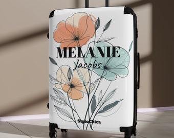 Personalized name minimalist Line art Flowers Suitcase, Available In 3 Sizes, Custom Luggage |Travel | Personalized Luggage