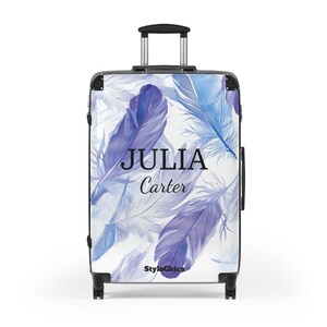 Koffer Rollgepäck Handgepäck Koffer mit Rollen Hartschalenkoffer Lavendel und Hellblauen Federn Boho Design Bild 8