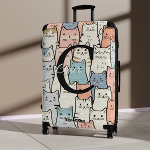 Personalized name Cute Cat Cabin Suitcase Luggage, Kitten Carry On With Wheels Travel Bag gift forher Lock Decorative Hardcase for women