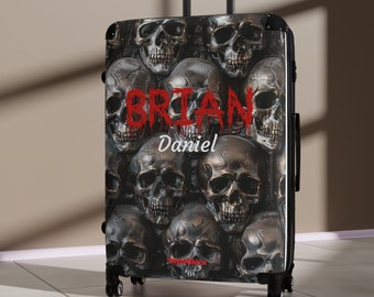 Dark Skull Suitcase, Gothic luggage, Suitcase with skulls, Luggage for Men/Women, Suitcase on wheels, Black luggage, Cool suitcase.