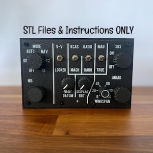 May include: Black control panel with white text and various knobs and switches. Text includes "MODE", "NAV", "RADIO", and "SBS". The text "STL Files & Instructions ONLY" is at the top.