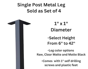 Metal Table Legs Furniture Legs 1" square, Sold as Each, One Legs, SIngele Post