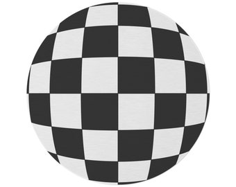 Checkered Round Rug, Black and White Checkered Circle Rug, Living Room ...