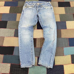 Vintage 90s True Religion Jeans Blue Denim Slim Horseshoe Embroidery USA Made 30 image 1