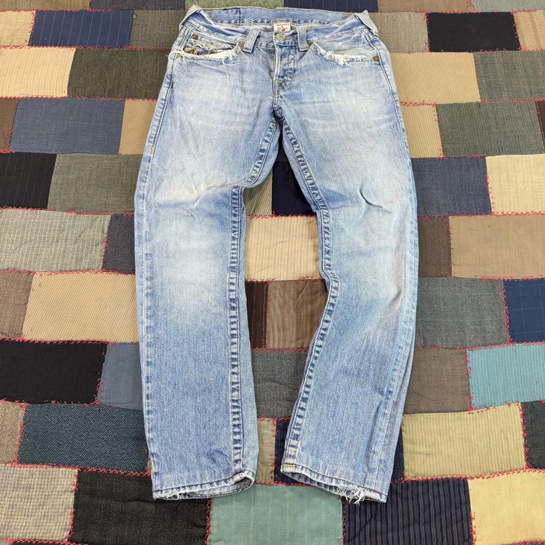 Vintage 90s True Religion Jeans Blue Denim Slim Horseshoe Embroidery USA Made 30 image 1