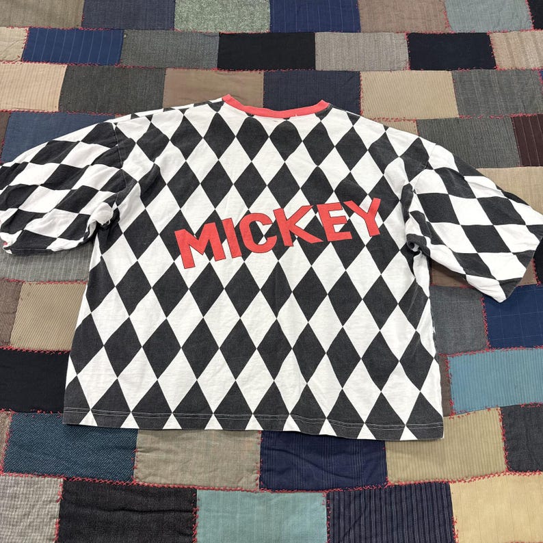 Vintage 90s Disney Fashions Mickey Mouse T-Shirt White Black Checkered Classic afbeelding 4