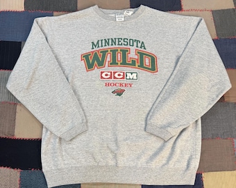 VTG 90s Minnesota Wild NHL CCM Crewneck Sweatshirt Gray Hockey Sports - Medium
