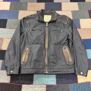 Vintage Tommy Bahama Biker Jacket Men's Black Cotton Leather Winter - Medium image 1